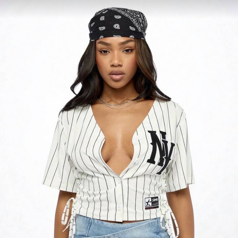 SOLD - NY Pinstripe Cropped Top in White/Black